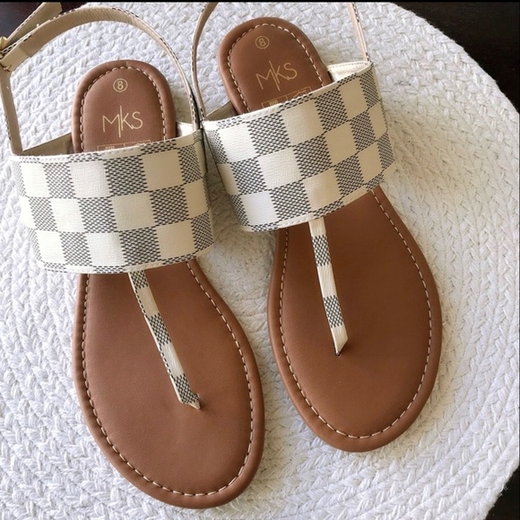 Boutique Checker Banded T-Strap Slingback Sandal - Picture 2 of 6